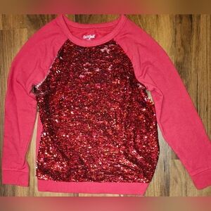 Cat & Jack Girls Sz 10/12 Red Sweatshirt w Red & Silver Sequins Worn Once